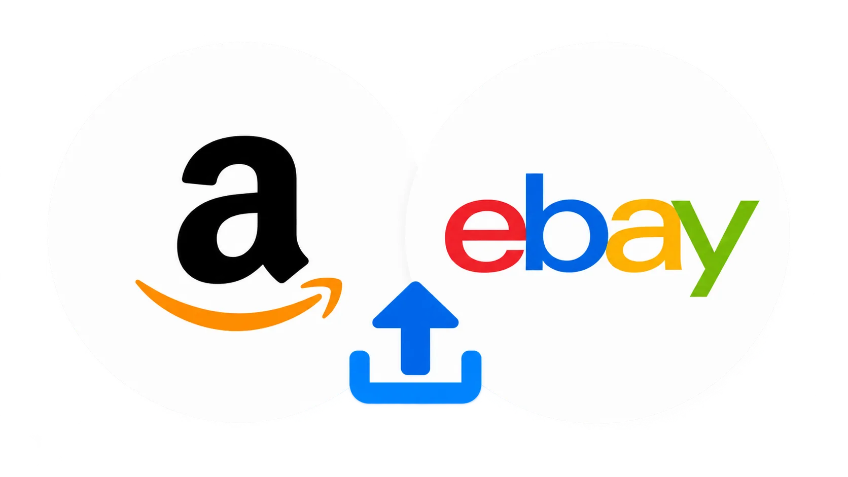 Amazon and eBay logos connected by a product link