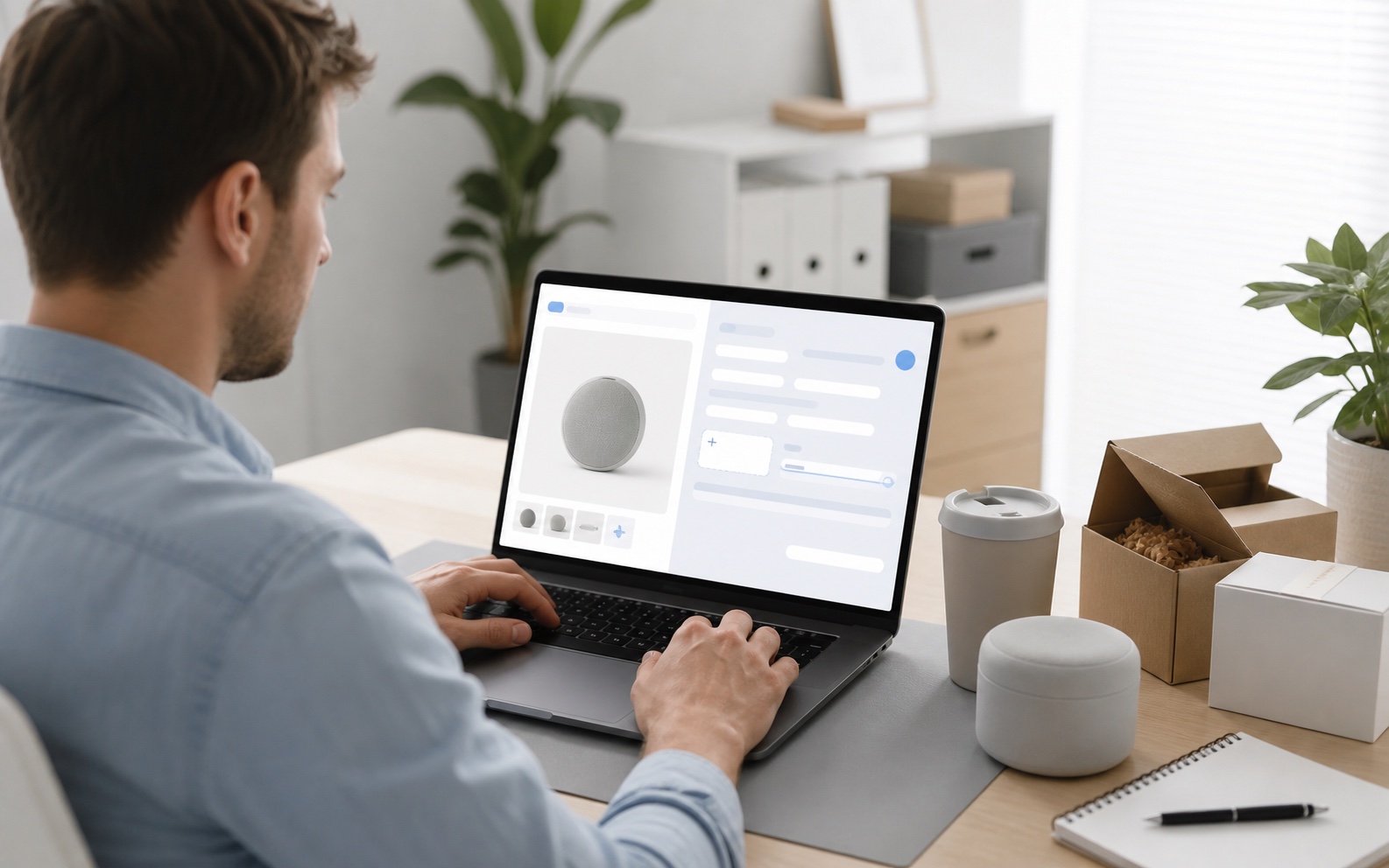 Seller reviewing product information and an editable listing on a laptop