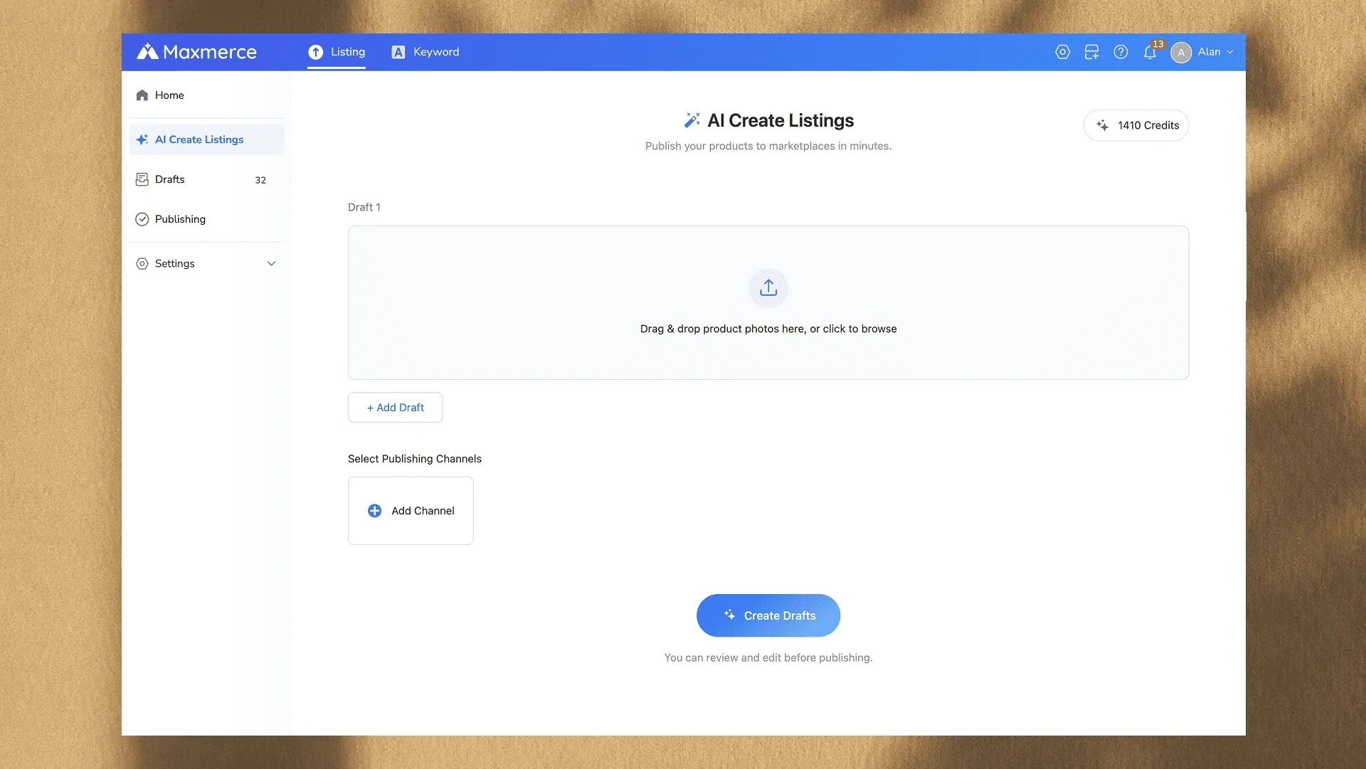 Maxmerce upload product inputs screen