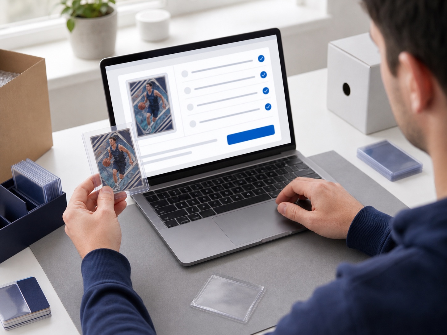 Seller cross-checking a fictional basketball card against listing fields before publishing